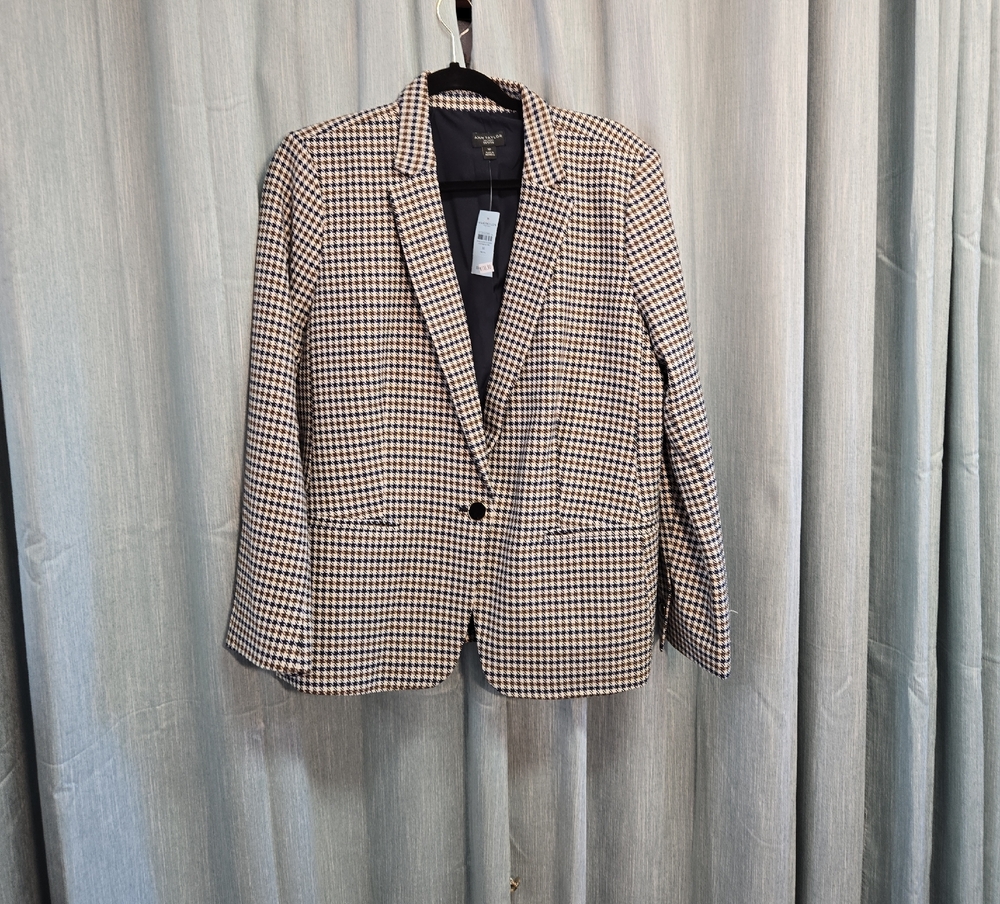 Ann Taylor Factory Black and Tan Checkered Blazer